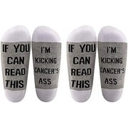 LEVLO Funny Cancer Awareness Fighter Socks If You Can Read This I'm Kicking Cancer's Ass Cotton Socks Cancer Survivor Gift (2 Pairs/Set - Ankle - 1)