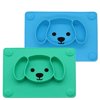 Baby Silicone Suction Placemat + Plates - Food Feeding Divided Mat for Kids and Toddlers Fits Most Highchair Trays - Easily Wipe Clean - Dishwasher and Microwave Safe (Blue & Green)