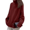 thumbnail image 3 of Women'S Loose Turtle Neck Long Sleeve Pullover Sweater Autumn and Winter Knitted Pullover Top Red One size, 3 of 9