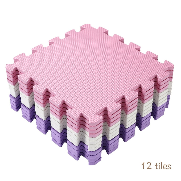 Easy Playhouse: 12 Soft Foam Floor Puzzle Tiles - Pink-Purple