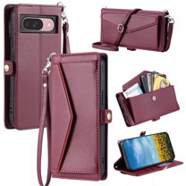 For Google Pixel 10/10 Pro Wallet Phone Case-PU Leather Flip Cover with 3 Credit Card Slots,Hidden buckle Pocket & Detachable Shoulder Strap and Wrist Strap,Shockproof,Wine red,For Pixel 10/10 Pro