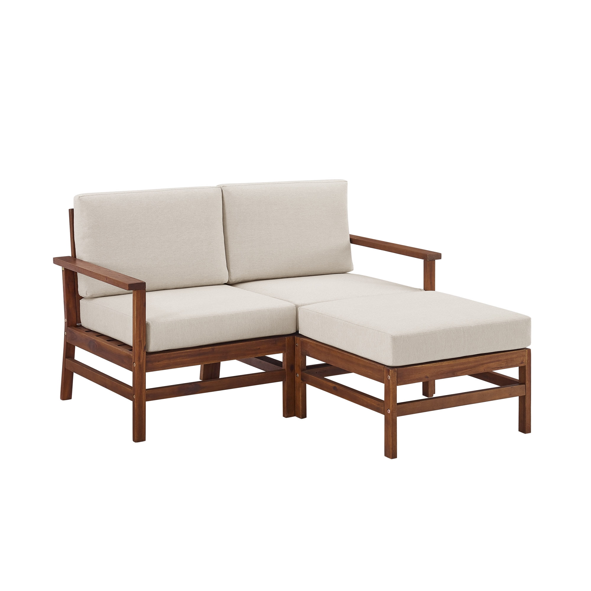 Walker Edison Modern Solid Wood 3-Piece Outdoor Sectional, Dark Brown