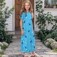 thumbnail image 3 of Uourmeti Girls Summer Maxi Dress Shark Fin Print Short Sleeve Crew Neck Casual Loose Flowy Tiered Dresses with Pockets, Size 5-6 Years, 3 of 7