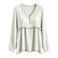 thumbnail image 4 of NominalSnug Tassel Tops for Women Fall Winter Long Sleeve Shirts V Neck Babydoll Loose Fit Blouses, 4 of 6