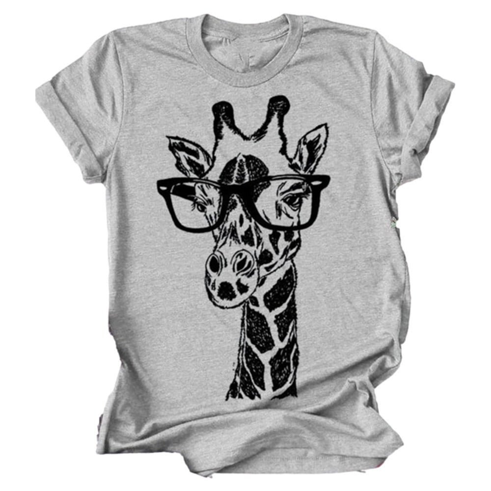 Giraffe Print Graphic Short Sleeve T-Shirt Plus Size Women Tops ...