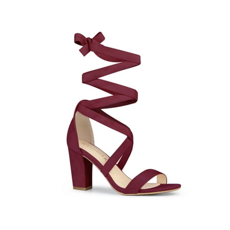 

Allegra K Women s Sandals Solid Color Mid Block Heels Lace up Sandals