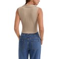 thumbnail image 3 of INSPIRE CHIC Summer Sleeveless Cropped Tank Tops for Women Golf Polo Shirts Collared V Neck Athletic Workout Tops L Khaki, 3 of 5