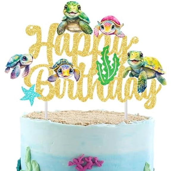 Turtle Birthday Cake Topper Sea Turtle Birthday Party Decorations Glitter Gold Turtle Cake Picks Ocean Animals Cake Decoration for Under The Sea Baby Shower Supplies$$Home Decor, Kitchen, & Other