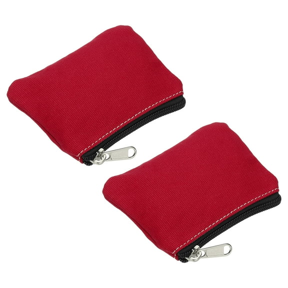 3.5" x 4.7" Coin Purse Pouch, 2 Pack Change Purses Small Organizer Bags with Zipper Canvas for Home, Red