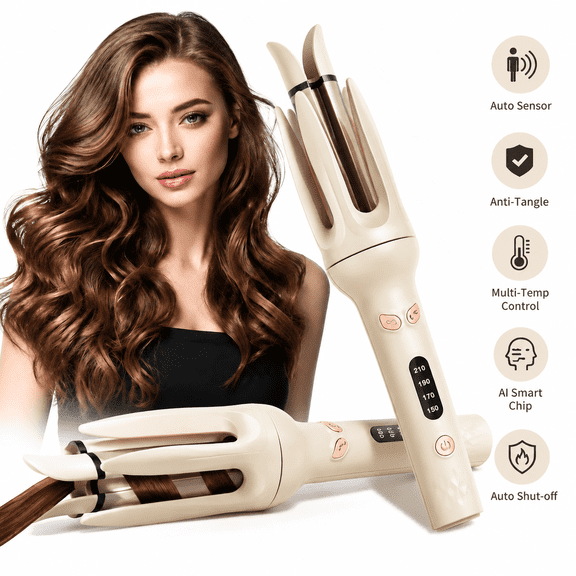 Automatic Rotating Curling Iron with 4 Temperature Settings & 15s Timer, Anti-tangled Ceramic Curling Irons for Long Lasting Curls & Waves, Styling Tool for All Hair Types