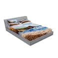 thumbnail image 2 of Ambesonne Ocean Fitted Sheet & Pillow Sham Set, Sea Coast by Beach Rock, Full, Blue Brown White, 2 of 2