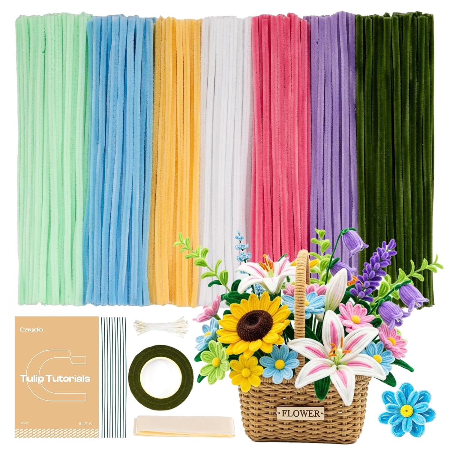 500 Pieces Pipe Cleaners Flower Kit, 7 Colors Chenille Stems Bulk for Flowers Making, Macaron Pastel Pipe Cleaner for Art Projects & Decorations