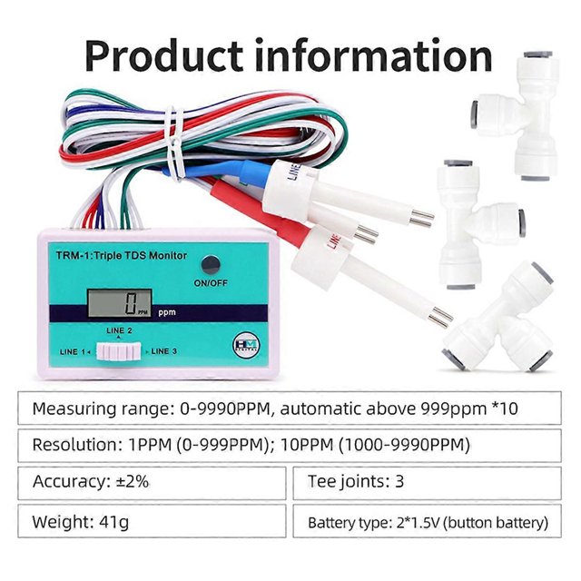 TRM1 Triple TDS Meter Online TDS Water Quality Tester 0-9990PPM LCD Display Water Quality Purity Te