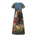 thumbnail image 6 of Uourmeti Girl's Dress Wild Horse Flower Print Crew Neck Short Sleeve Maxi Long Dress with Pockets Cute Flowy Holiday Outfits, Size 7-8 Years, 6 of 7