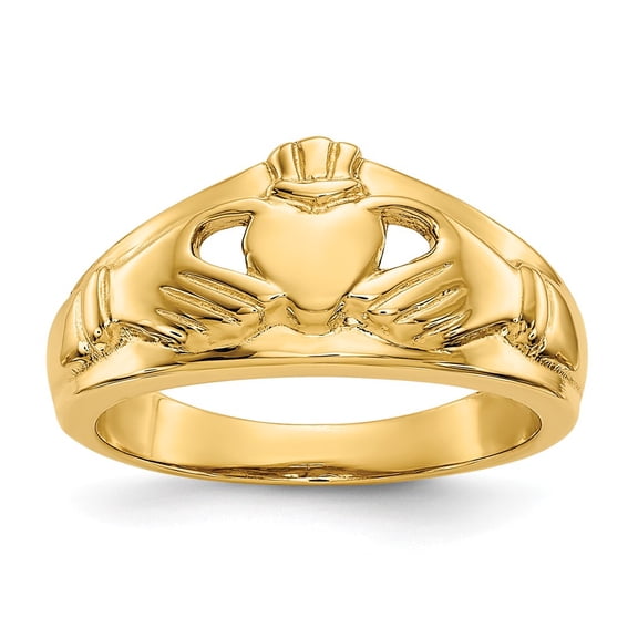 14K Yellow Gold Ring Band Themed Polished Ladies Claddagh