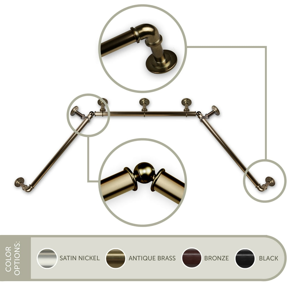 1 inch Pipe Bay Window Curtain Rod 23"41", 41"78" Antique Brass