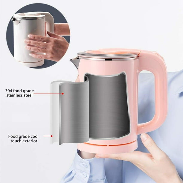 Bouilloire électrique portable - Petite bouilloire de voyage en acier  inoxydable de 0,5 L - Ébullition rapide et froide - Parfaite pour voyager  avec de l'eau bouillante, du café, du thé (Blanc) 