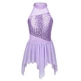 thumbnail image 1 of dPois Robe de Danse Ballet Sans Manches à Sequins Découpés Ourlet Asymétrique Justaucorps Lavande 10, 1 of 7