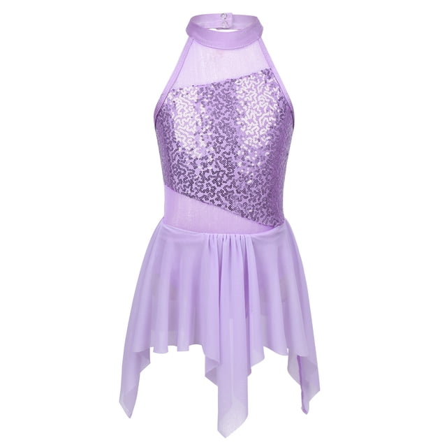 Doomiva Robe de Danse Moderne/lyrique/latine/ballet pour Filles, Jupe Tutu à Sequins Lavande 12