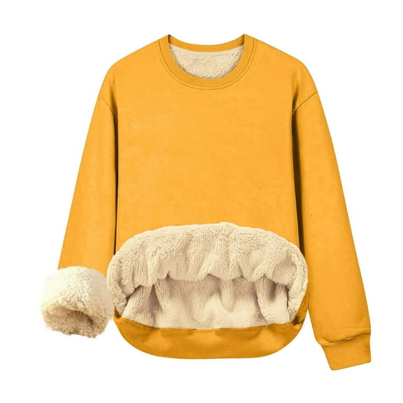 Maean Women Sweatshirts Fleece Lined Warm Fall Winter Tops Crewneck Pullover Long Sleeve Thick Sweatshirt