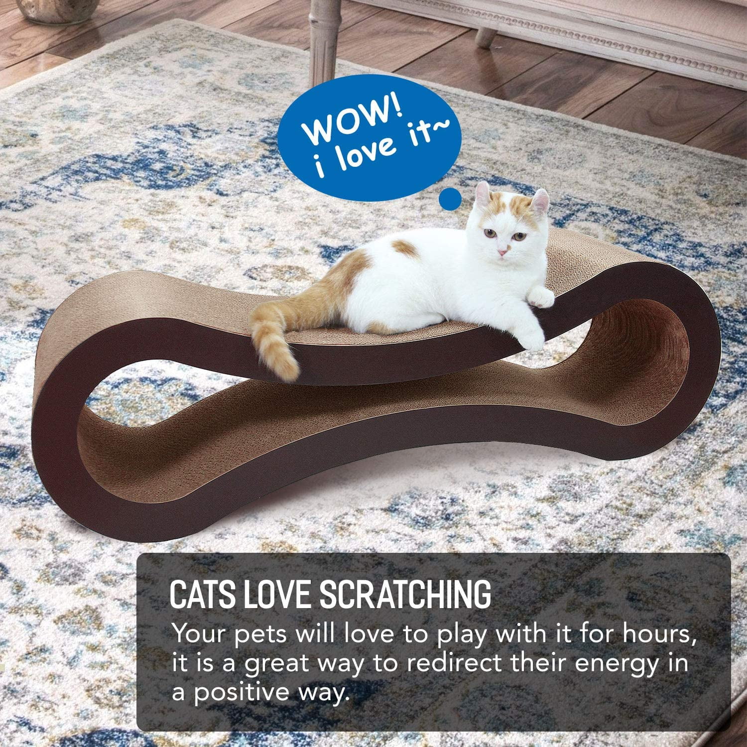 Pefilos 34" Reversible Cat Scratcher Cardboard Lounge Infinity Scratching Bed, Made from Recycled Corrugated, Brown Pefilos 34" Reversible Cat Scratcher Cardboard Lounge Infinity Scratching Bed, Made from Recycled Corrugated, Brown