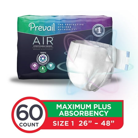 Prevail Adult Underwear - Prevail Air Maximum Plus Absorbency Stretchable Incontinence Briefs / Adult Diapers, Size 1, 60 Count