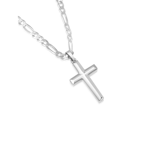 Dtla Fine Jewelry Men S Sterling Silver Cross Pendant Figaro Chain Necklace Italian Made 100 4mm 16 Com - Men S Sterling Silver Rope Chain With Cross Pendant