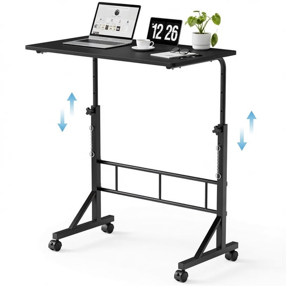Adjustable Height Mobile Computer Desk for Small Space Rolling Writing with Wheels Corner Home Office Study Portable Bedrooms Work Desk Standing Table Sizes 31.5X15.7 Inches Black