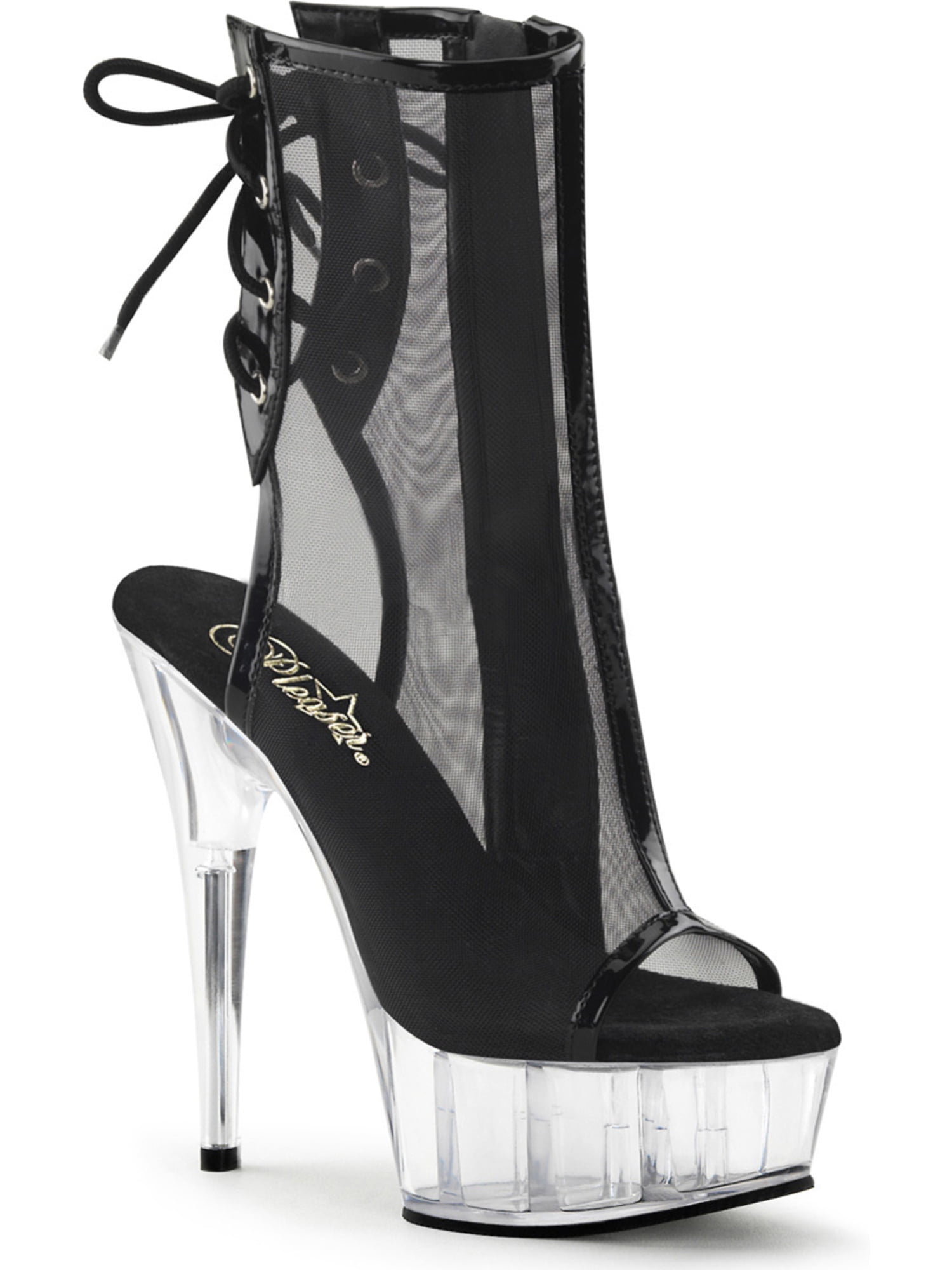 black mesh lace up booties