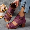 thumbnail image 4 of Summer Fashion Sandals For Women Casual Hollowed Out High-Heeled Coarse Heel Plus Large Buckle Roman Spring And Summer Shoes Wine∣ Size 6, 4 of 8