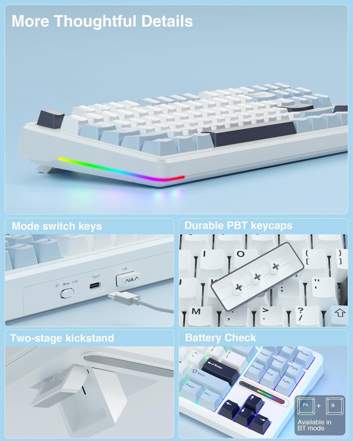 Restored AULA F87 Wireless Mechanical Keyboard, 75% TKL Custom Hot Swappable Gaming Keyboards with PBT Keycaps, Pre-lubed Greywood Switches, RGB Backlit Creamy Keyboard, 2.4GHz/USB-C/BT5.0 (Refurbished)
