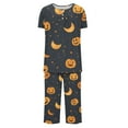 thumbnail image 4 of Sakmal Short Sleeve Top and Capri Pants Womens Pajama Set Plus Size Pumpkin Halloween Loungewear ,Black,L, 4 of 4
