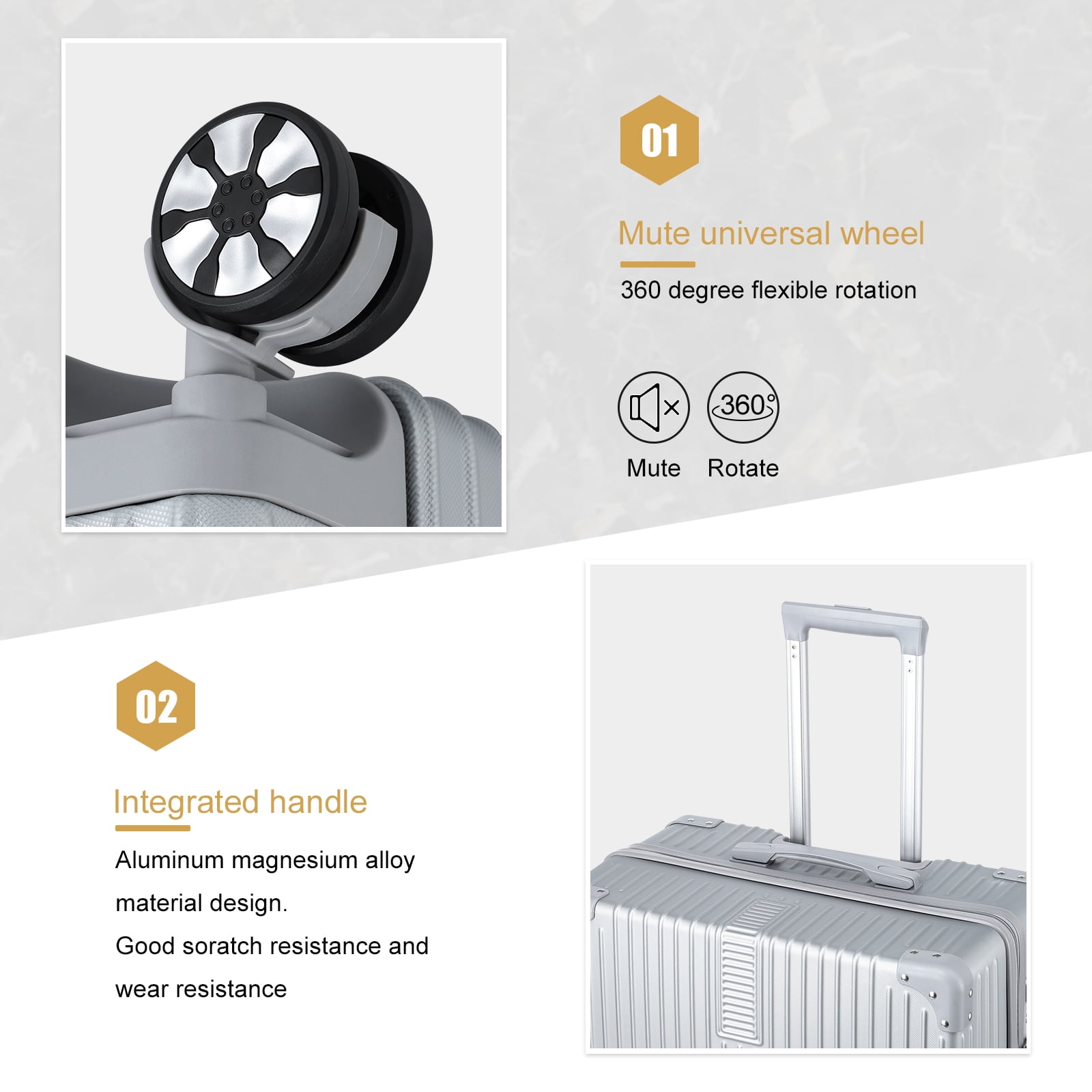 Hikolayae Border Hardside Spinner Luggage Sets in Argent Silver, 3 Piece - TSA Lock