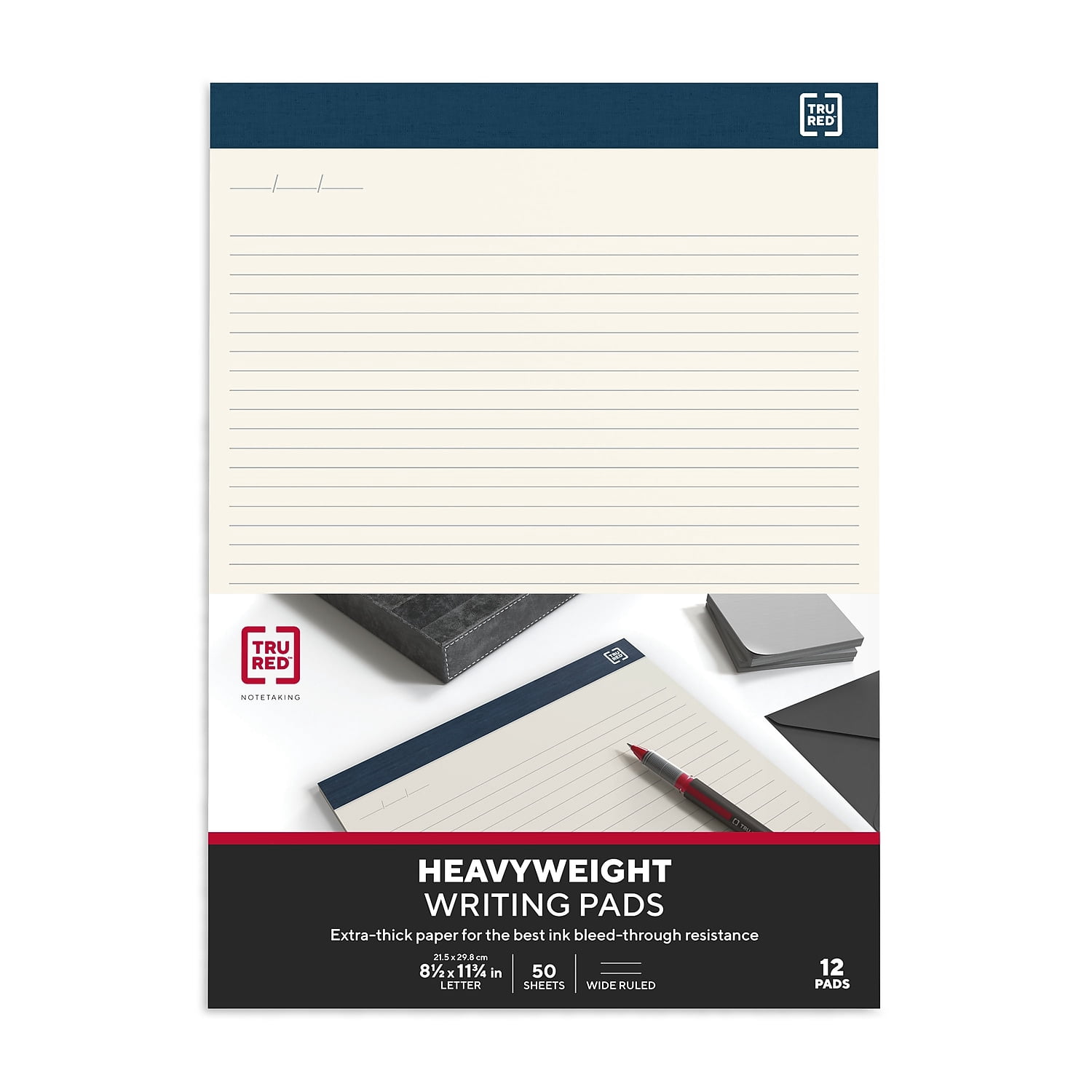 MyOfficeInnovations Notepads 8.5 x 11.75 Wide Ruled Ivory 50 Sheets/Pad 12 Pads/Pack MYO24419928