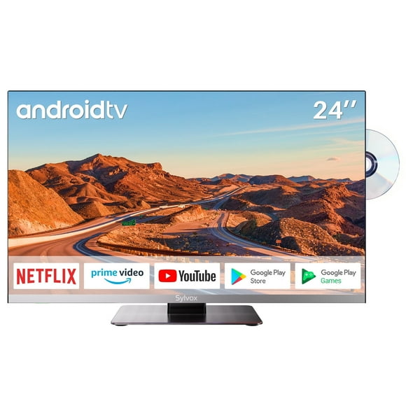 SYLVOX 24inch Smart RV TV, 12 Volt TV with DVD Player, 1080P FHD Smart Android TV with English Voice Assistant, Apps, Support Wifi Bluetooth (Limo Series)