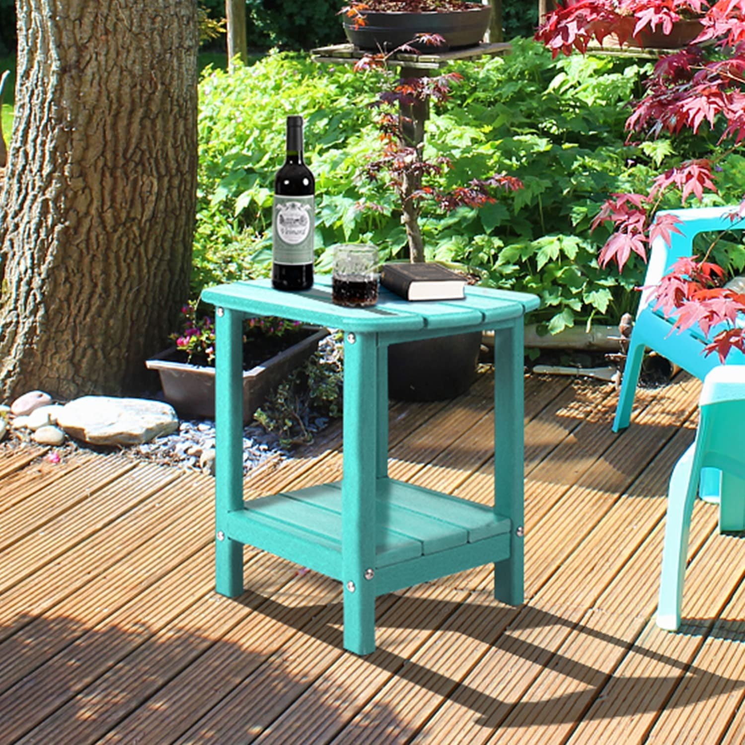 Nalone Adirondack Side Table 16.5" Outdoor Side Table HDPE Plastic Double Adirondack End Table Small Table for Patio (Aruba)