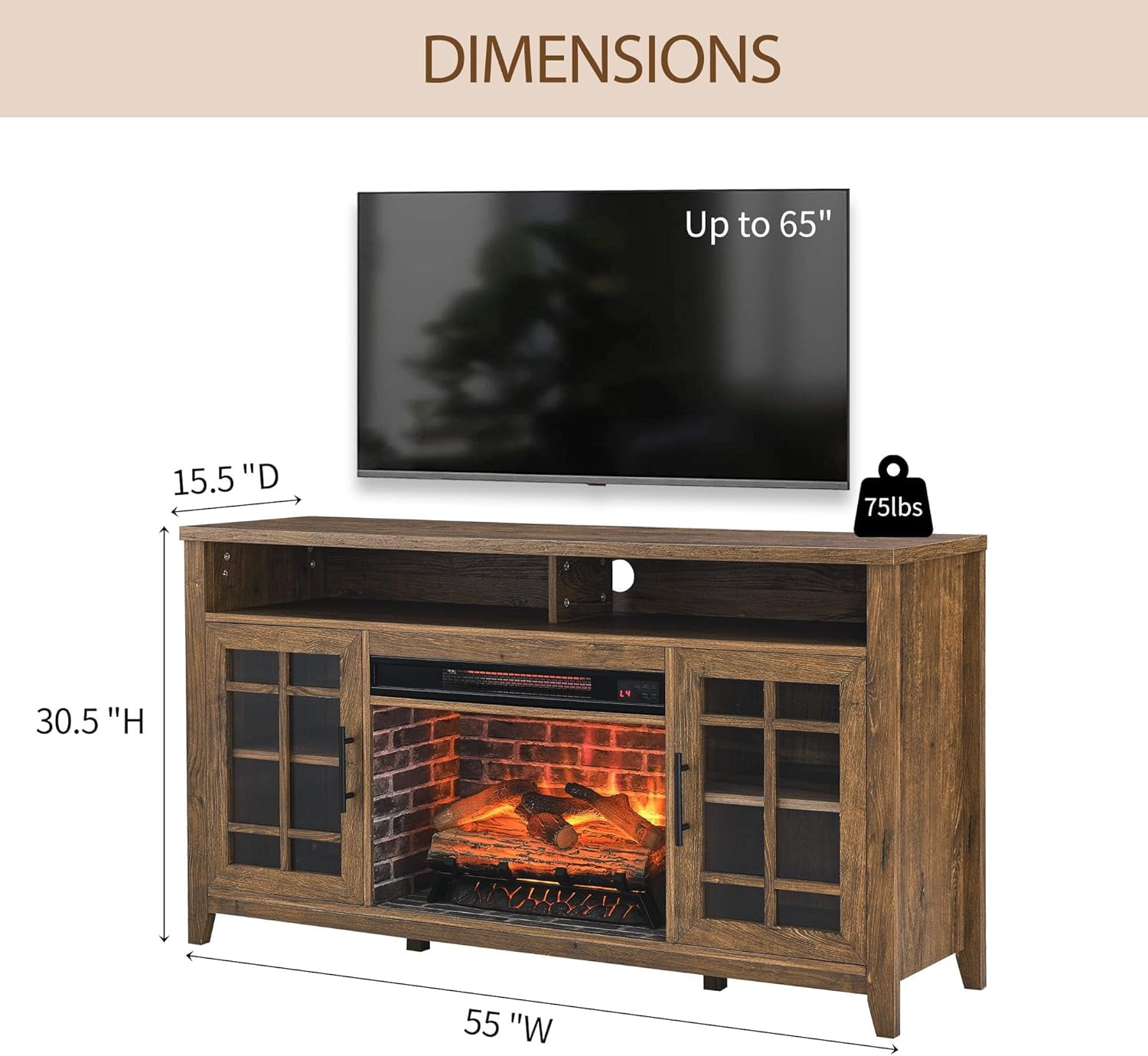 Innoflame 55'' Fireplace TV Stand, Entertainment Center with 23" Electric Fireplace KD Insert, Storage Cabinet , TV Console for Living Room, Farmhouse, Reclaimed Barnwood