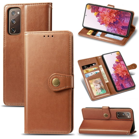 Allytech Samsung Galaxy S20 FE 5G Case, Premium PU Leather Folio Flip Wallet Case Cover with Credit Cards Slots Cash Holder Magnetic Closure Wallet Case for Samsung Galaxy S20 FE 5G, Brown