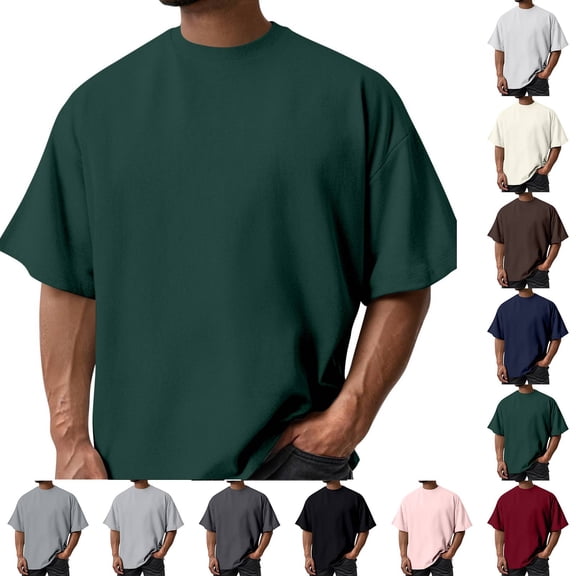 Oversized Tshirts for Men Fashion Workout Short Sleeve T-Shirt Dry Fit Lightweight Crewneck Tee Tops Dark Green 2XL