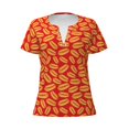 thumbnail image 4 of Wukai A Big Hot Dog Casual V-Neck Graphic Tees for Women: Lightweight and Breathable Summer Tops with Stylish Design-Small, 4 of 8