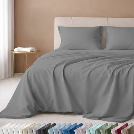 California Design Den Bed Sheets Full Size Set - 600 Thread Count 100% Cotton Sateen Adult 4 Piece Bed Sheet Set - Mist Grey