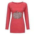 thumbnail image 3 of CHUANK T-Shirts Décontractés Grande Taille pour Femmes Manches Longues Automne Hiver Imprimé Ourlet Haut Bas T-shirt Raglan Rouge L, 3 of 5