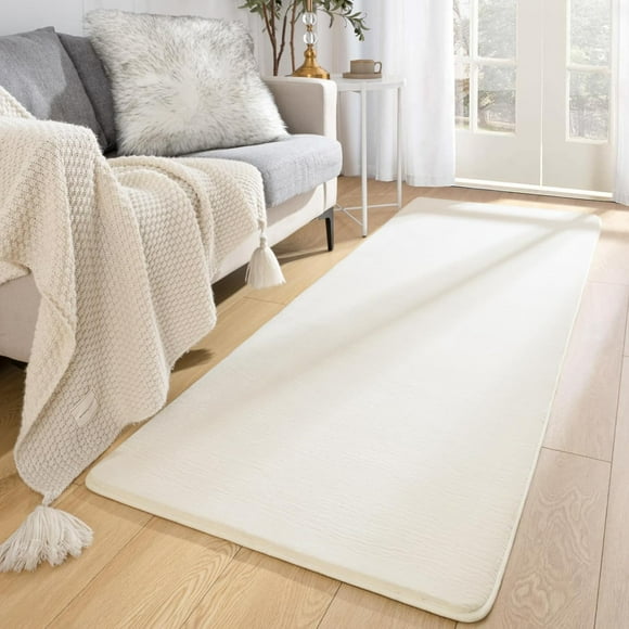 Washable Runner Rug for Bedroom Living Room Rug, 2x6 Creamy White Soft Fluffy Hallway Runner Rug, Non-Slip Indoor Carpet for Kitchen Laundary Room Decor Entryway Bathroom Creamy White 2x6 feet
