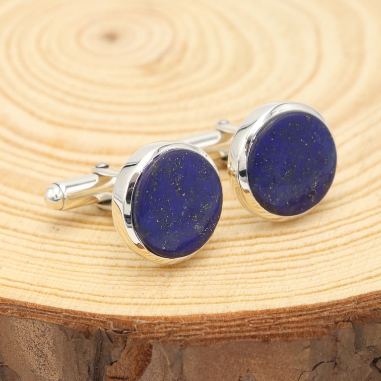Earth Gems Jewelry Lapis Lazuli Gemstone Cufflinks 925 Sterling