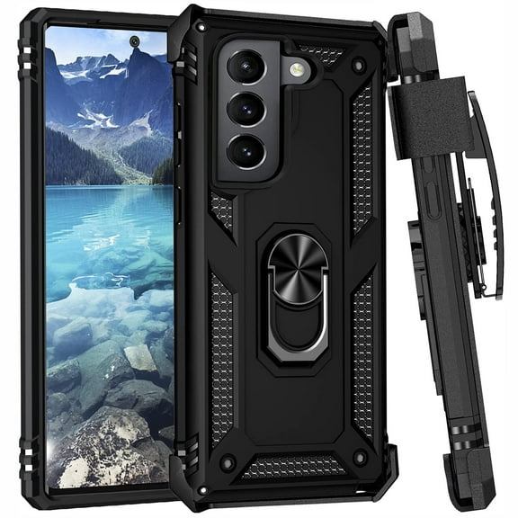 Case Belt Clip Holster for Samsung Galaxy S22 - Swivel Metal Ring Cover Kickstand Armor Combo Drop-Proof