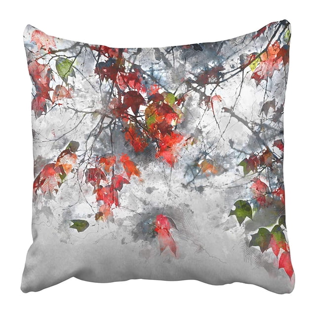 BOSDECO Coloré Abstrait Aquarelle Automne Feuilles Faites dans le Programme d'Ordinateur Taie d'Oreiller Orange Taie d'Oreiller Couverture 16x16 Pouces