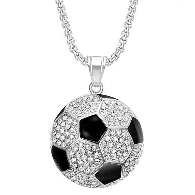Stainless Steel Hip Hop Cool Simulation Stereoscopic Sports Soccer Pendant Necklace Ice Out Crystal Inlay
