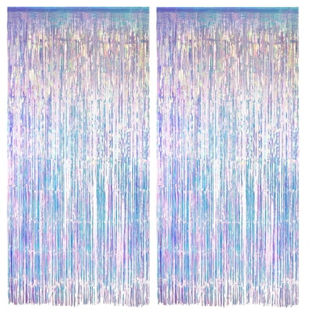 Iridescent Party Streamers Backdrop - Neon Transparent Holographic Tinsel Foil Fringe Curtain For Mermaid/frozen/sea/euphoria/eras Theme Decorations 3.2ft X 6.5ft 2