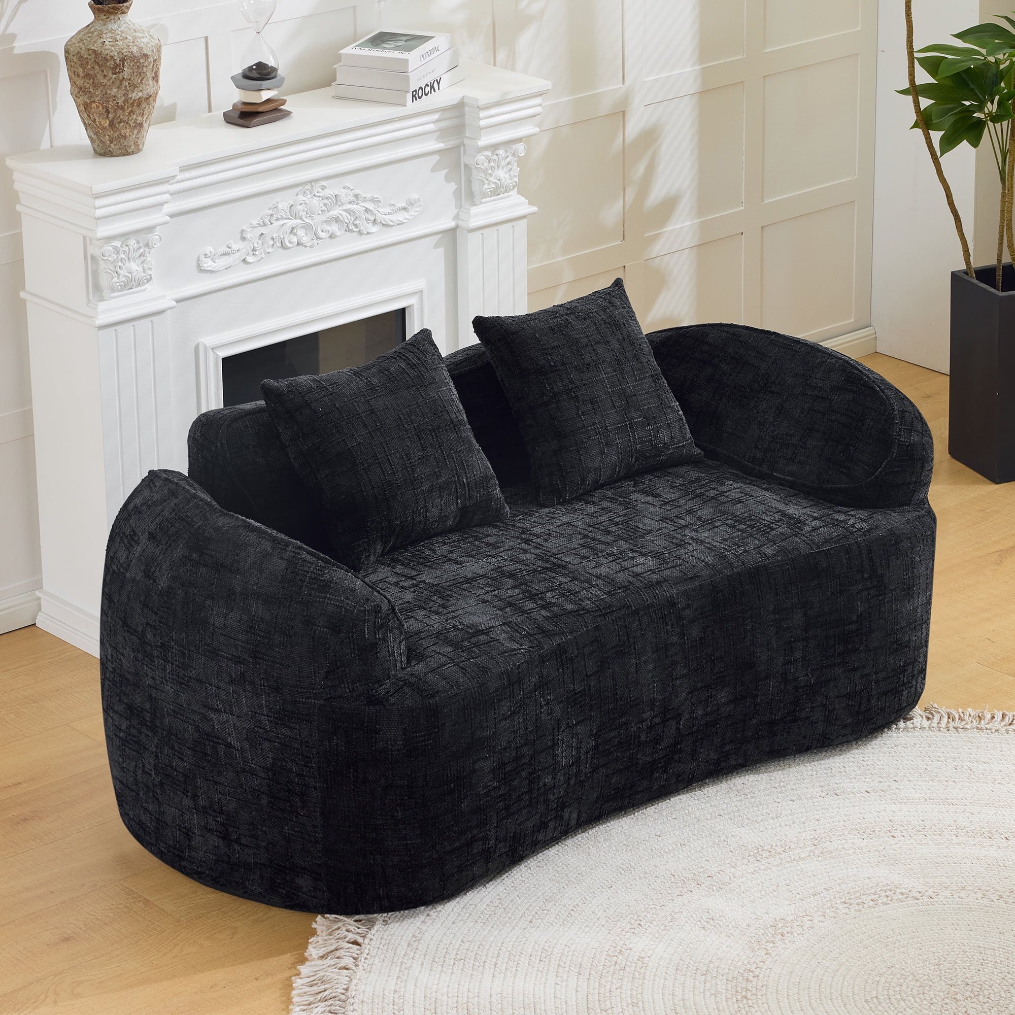 Leumius 66" 2 Seater Sofa Compress Sofa with Armrests & 2 Pillows,No Assembly Required,Compact Sofa Couch for Small Apartments,Living Room,Bedroom,Black