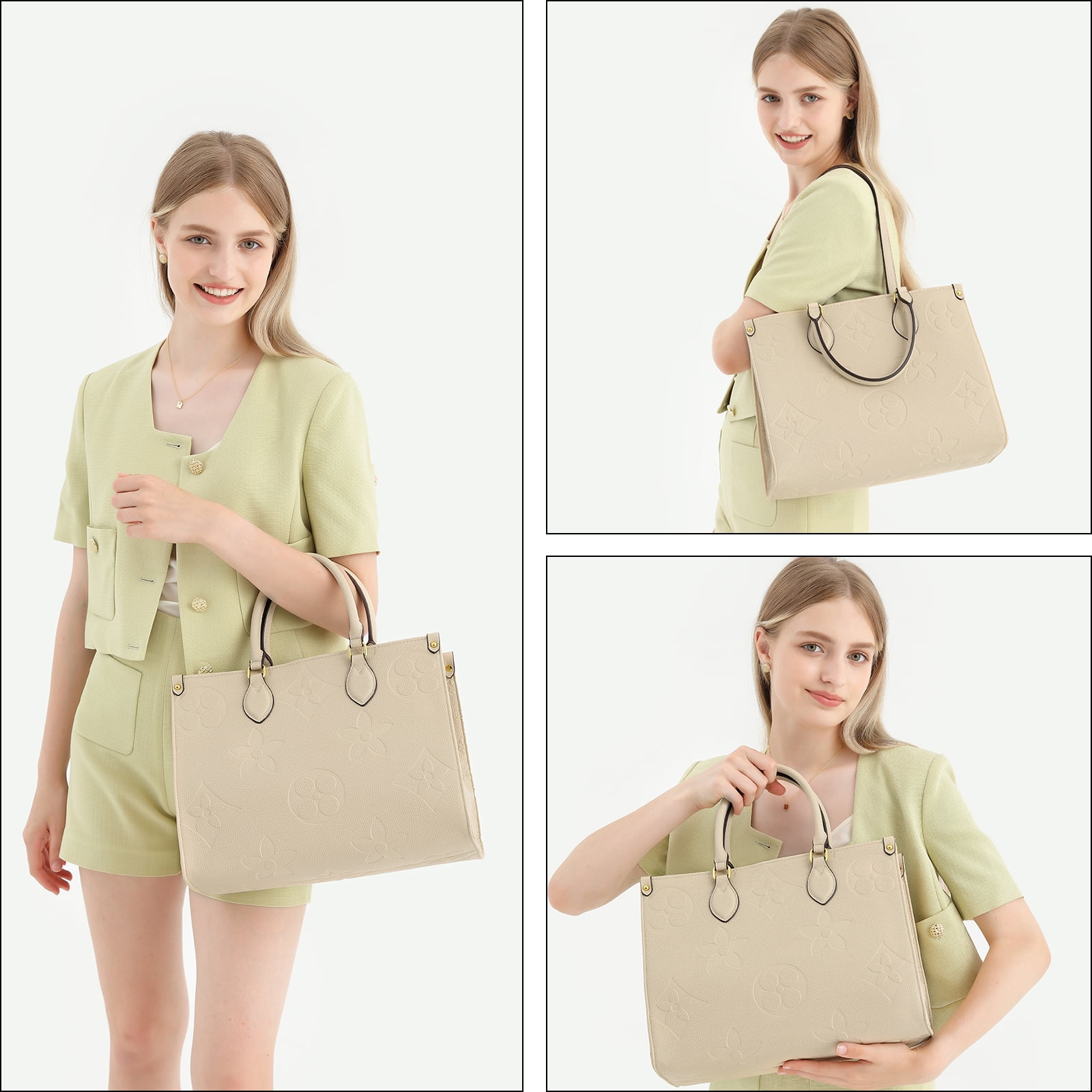 MilaKate Embossed Shoulder Handbags with Inner Pouch for Women – Designer  Inspired Tote Bags. Beige Color. Size: (13.5 X 6.5 X11.5) 